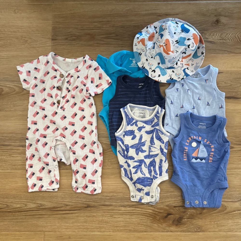 Blue and White Nautical Baby Romper Set
